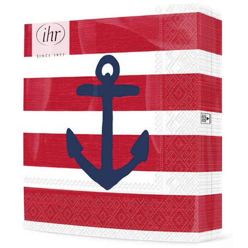 20 Servietten Anchor red - Blauer Anker auf rote Streifen 33x33cm
