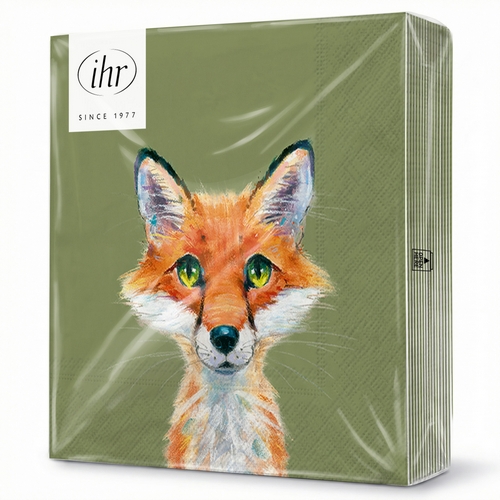 20 Servietten Fox Rocco green - Witziger Fuchs auf grün 33x33cm