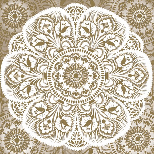 20 Servietten Folk White Cut-out on Gold - Goldenes Mandala 33x33cm