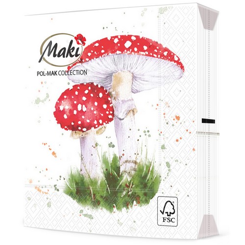 20 Servietten Painted Toadstool - Fliegenpilze aus Wasserfarben 33x33cm