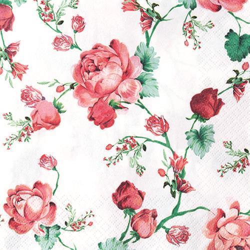 20 Servietten Cottage Roses - Rote Rosenkette 33x33cm