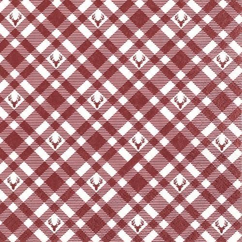 20 Servietten Plaid with Deers red Hirsche auf Karo rot 33x33cm