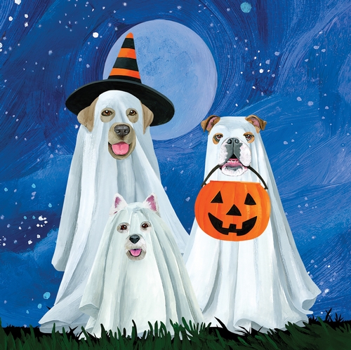 20 Servietten Trick or Dog Treat - Halloween-Hunde als Gespenster 33x33cm