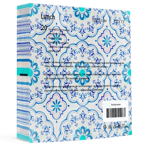 20 Servietten Boho mosaic - Mosaik-Muster blau 33x33cm