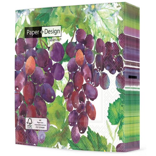 20 Servietten Vineyard elegance - Schön gemalte Weintrauben 33x33cm