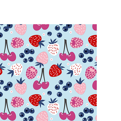 20 kleine Cocktailservietten Berries Sundae - Beerenmix auf hellblau 25x25cm