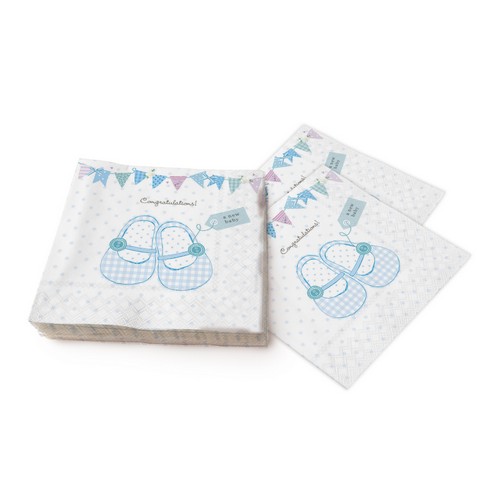 20 Servietten Baby Shoes blue - Babyschuhe in blau 33x33cm