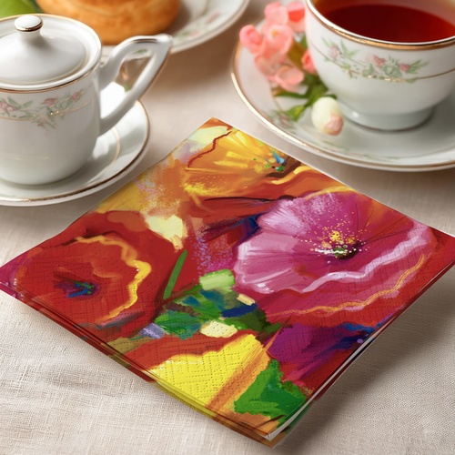 20 kleine Cocktailservietten Abstract Floral - Blüten in kräftigen Farben 25x25cm