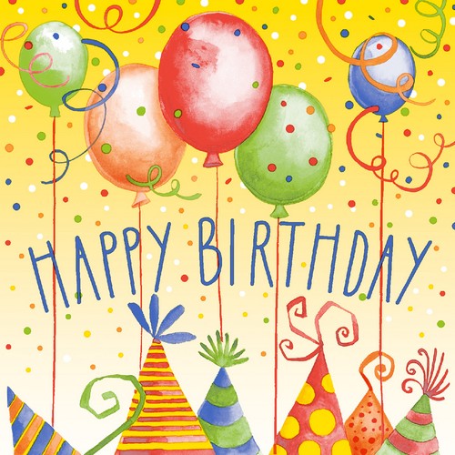 20 Servietten Happy Birthday - Luftballons und Partyhüte 33x33cm