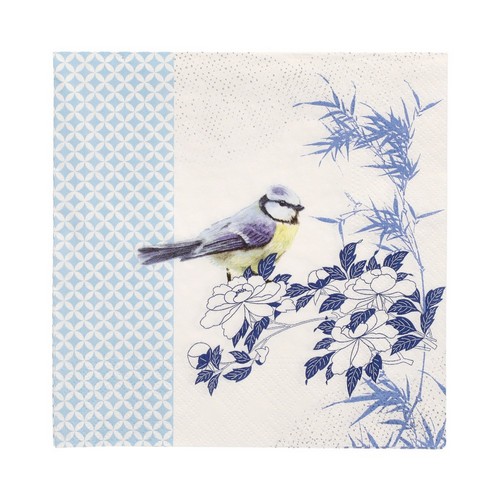 20 Servietten Sweet Birdie - Blaumeise in blauer Natur 33x33cm