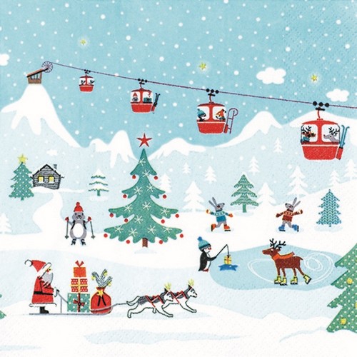 20 Servietten Ski Resort - Ausflug zum Skihang 33x33cm