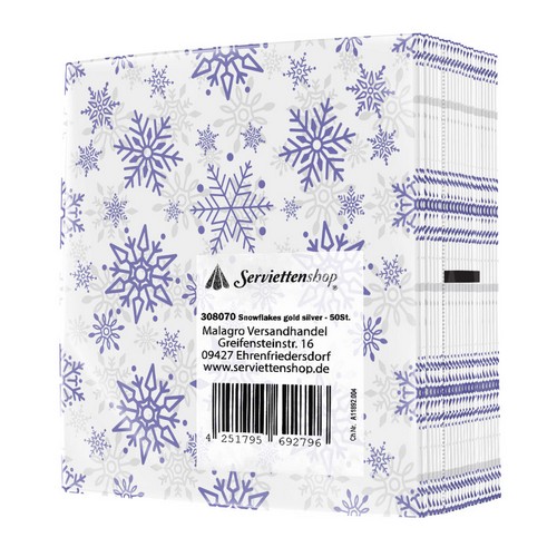 50 Servietten Beautiful Snowflakes blue silver - Elegante Schneeflocken blau-silber 40x40cm