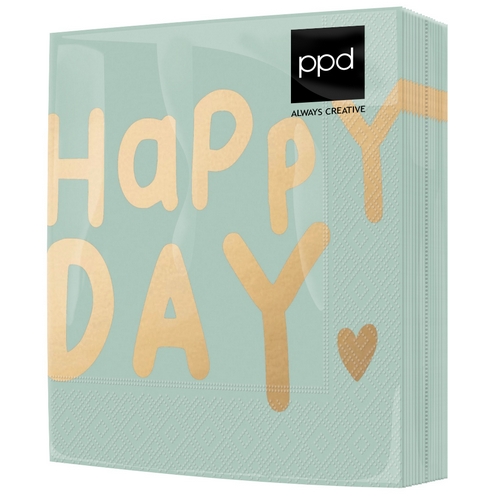 20 Servietten Happy Heart eucalyptus - Glücklicher Tag eukalyptus 33x33cm