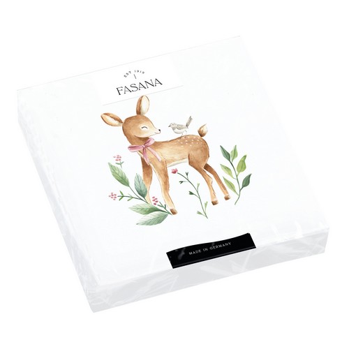 20 kleine Cocktailservietten Baby Deer - Vogel auf Kitz 24x24cm