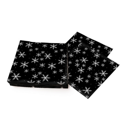 20 Servietten Snöflingör black - Weiße Schneekristalle auf schwarz 33x33cm