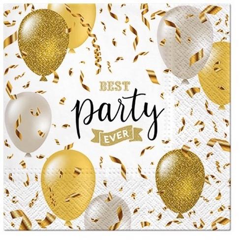 20 Servietten Elegant Balloons gold - Beste Party gold 33x33cm