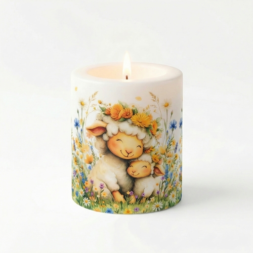 Kerze rund Lovely Spring Families - Fröhliche Frühlingstiere Ø 8cm, Höhe 9cm