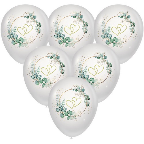 10 Ballons Eucalyptus Golden Hearts - Herzen um Eukalyptus weiß Ø27cm