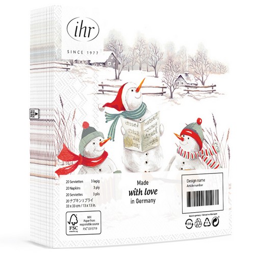 20 Servietten Musical Snowmen - Band aus Schneemänner 33x33cm