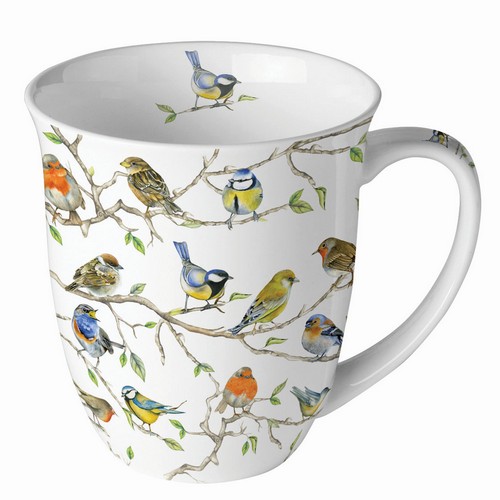 Tasse aus Porzellan Birds Meeting - Treffen der Singvögel im Baum 0,4L, Höhe 10,5cm