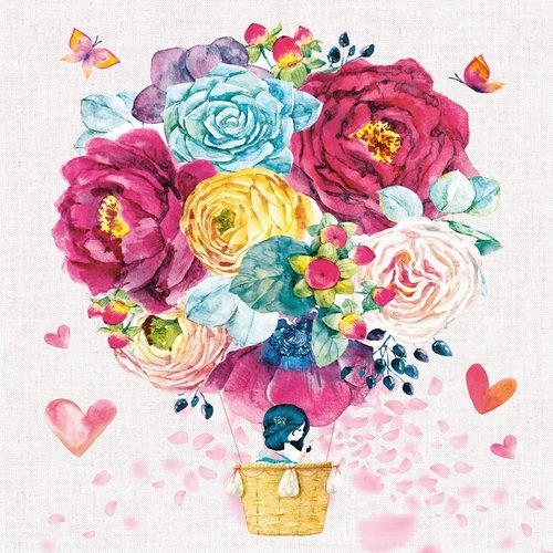 20 Servietten Love is in the Air - Mira im Rosenballon 33x33cm