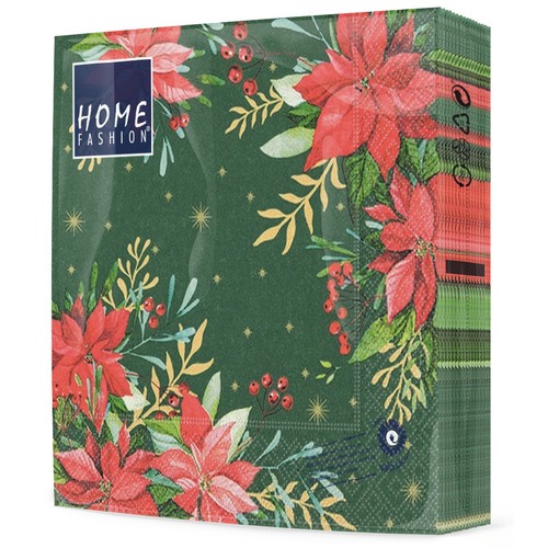 20 Servietten Traditional Poinsettia - Weihnachtsstern nach Tradition grün 33x33cm