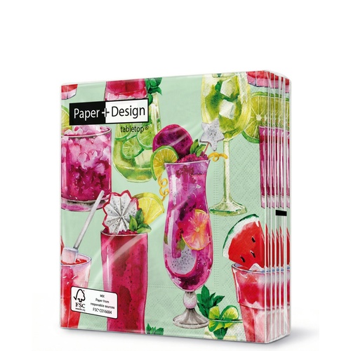 20 kleine Cocktailservietten Colourful cheers - Erfrischungsgetränke 25x25cm