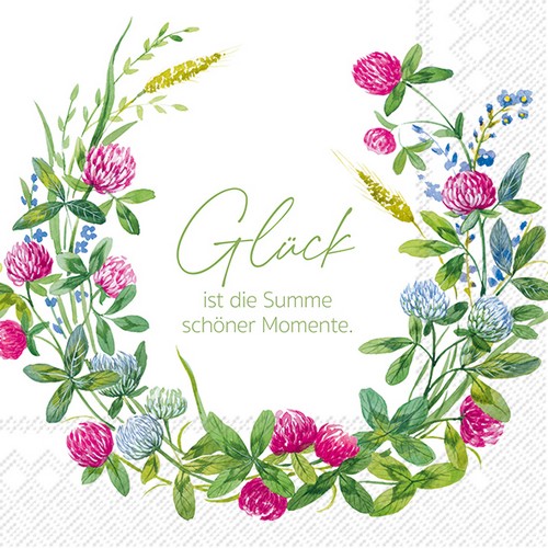 20 Servietten Glück ist - Glück im Kleekranz 33x33cm