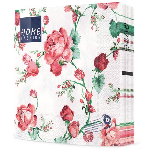 20 Servietten Cottage Roses - Rote Rosenkette 33x33cm
