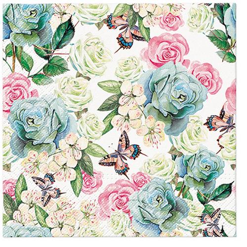 20 Servietten Powder Garden - Frühlingsblumen in hellen Farben 33x33cm