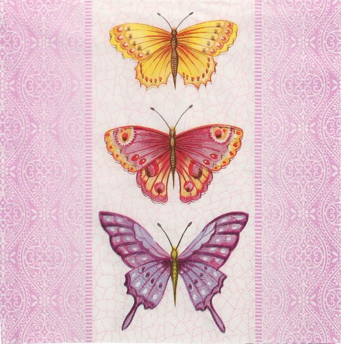 20 Servietten Gentle Butterflies - Drei Schmetterlinge  33x33cm