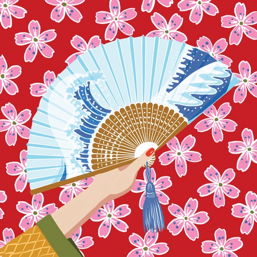 20 Servietten Nao - Fächer an Kirschblüten 33x33cm