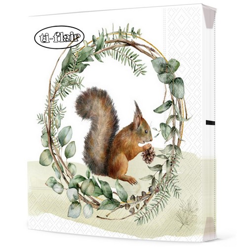 20 Servietten Orava Kartiolla - Eichhörnchen im Naturkranz 33x33cm