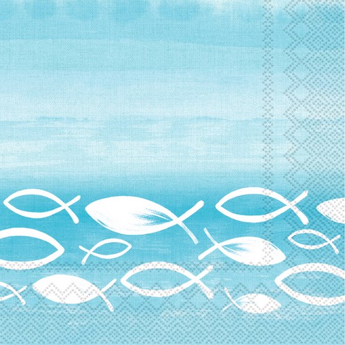 20 Servietten Joyful Fish turquoise - Festlicher Schwarm Fische türkis 33x33cm