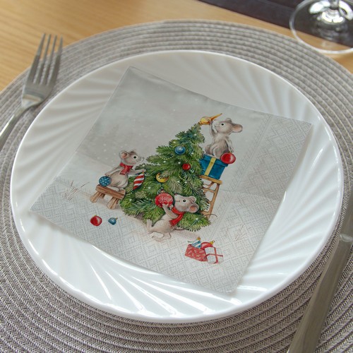 20 Servietten Mice at Work - Mäuse dekorieren Weihnachtsbaum 33x33cm
