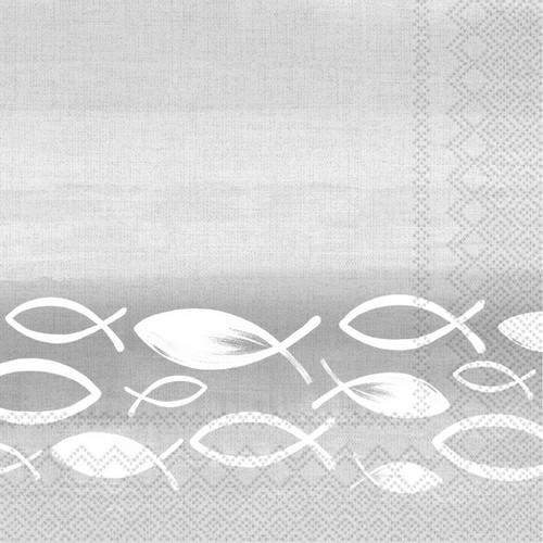 20 Servietten Joyful Fish grey - Festlicher Schwarm Fische grau 33x33cm