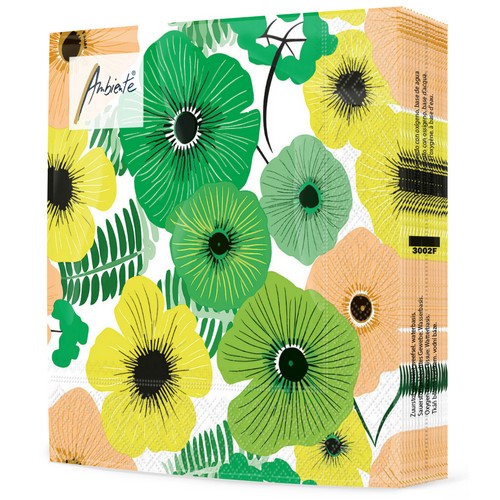 20 Servietten Colourful Flowers green  - Moderne bunte Blütenvielfalt grün 33x33cm