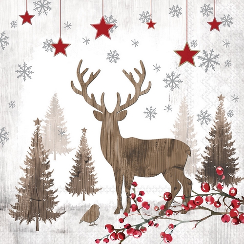 20 Servietten Wooden Deer - Wald als Holzsilhouette 33x33cm