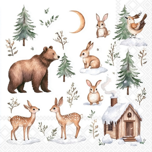 20 Servietten Elements of Nature - Tiere im Winteridyll 33x33cm