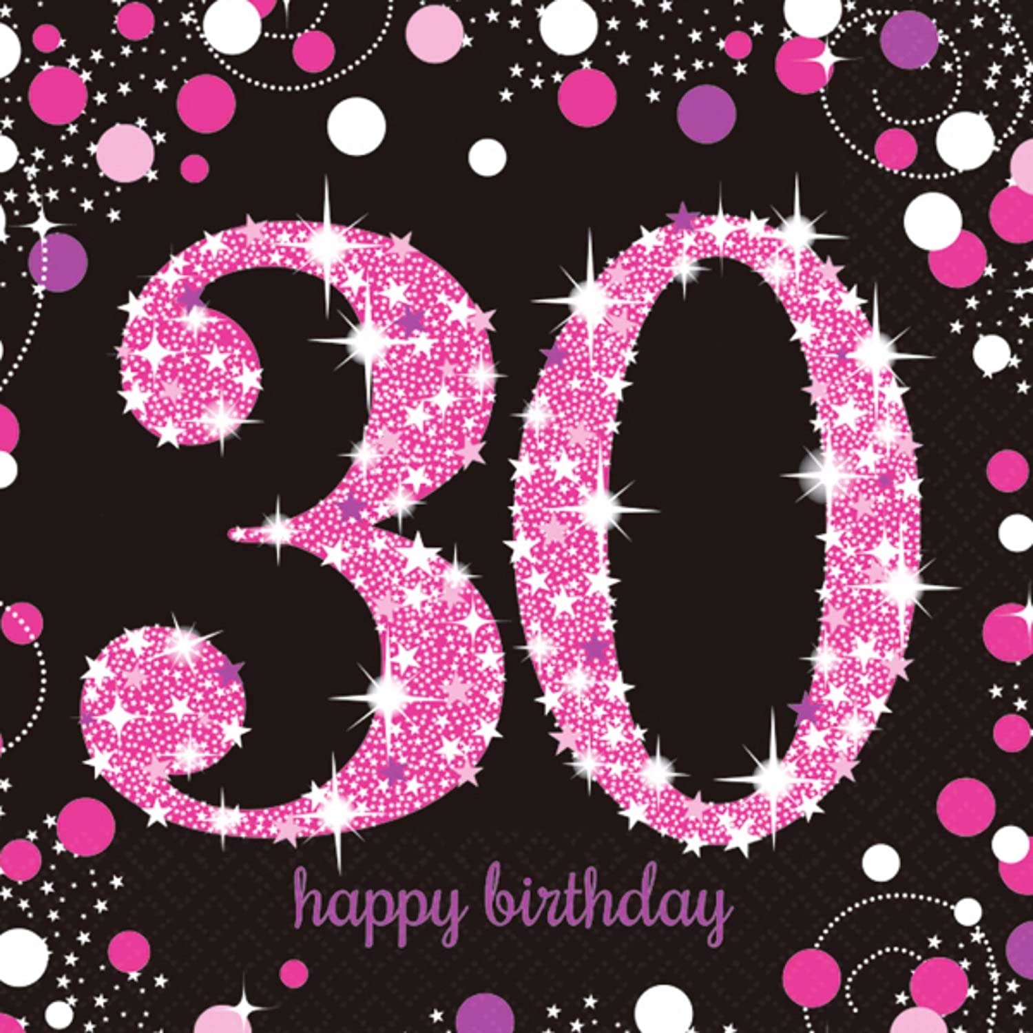 16 Servietten 30 Sparkling Celebrations pink - 30. Geburtstag mit Glitzer pink 33x33cm