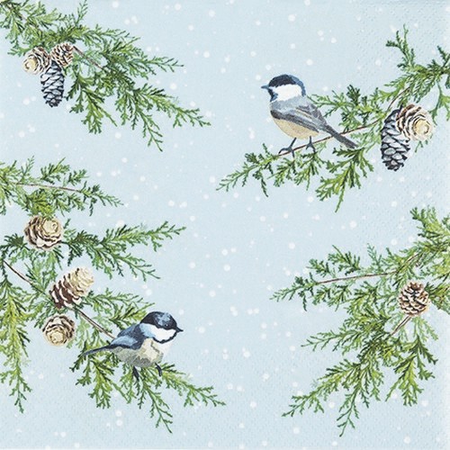 20 Servietten Birds on Branches - Blaumeisen auf Winterzweige 33x33cm