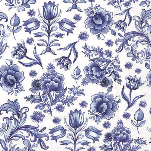 20 Servietten Deft blue Flowers - Blumen im blauen Stil 33x33cm