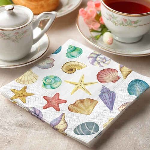 20 kleine Cocktailservietten Seashore - Bunte Muscheln 25x25cm