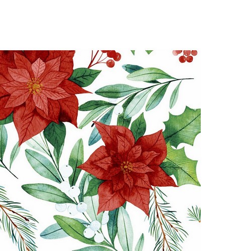 20 kleine Cocktailservietten Winter Nature - Roter Weihnachtsstern mit Blätter 24x24cm