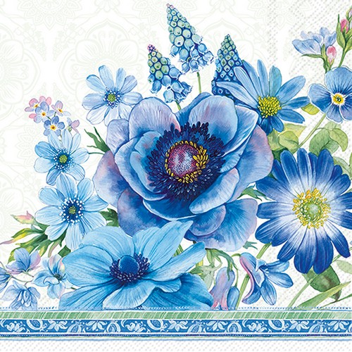 20 Servietten Springtime Blues - Blaue Blumenwelt 33x33cm
