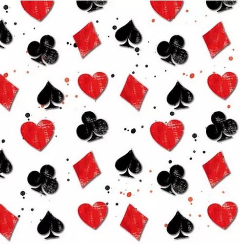 20 Servietten Jeu de Cartes - Spielfarben 33x33cm