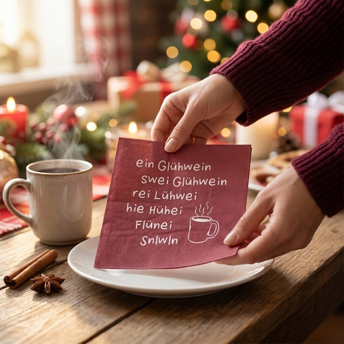 20 Servietten ein Glühwein rot - Zu viel Glühwein rot 33x33cm