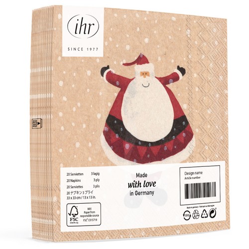 20 Servietten Recycling-Papier Nico - Santa im Schneefall 33x33cm