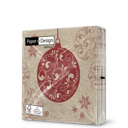 20 kleine Cocktailservietten aus Recycling-Papier Baubles - Kugeln mit Ornamente 25x25cm