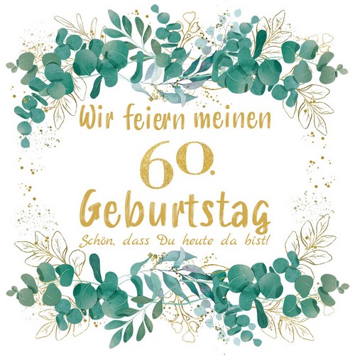 20 Servietten Eucalyptus Leaves gold 60 - 60. Geburtstag 33x33cm